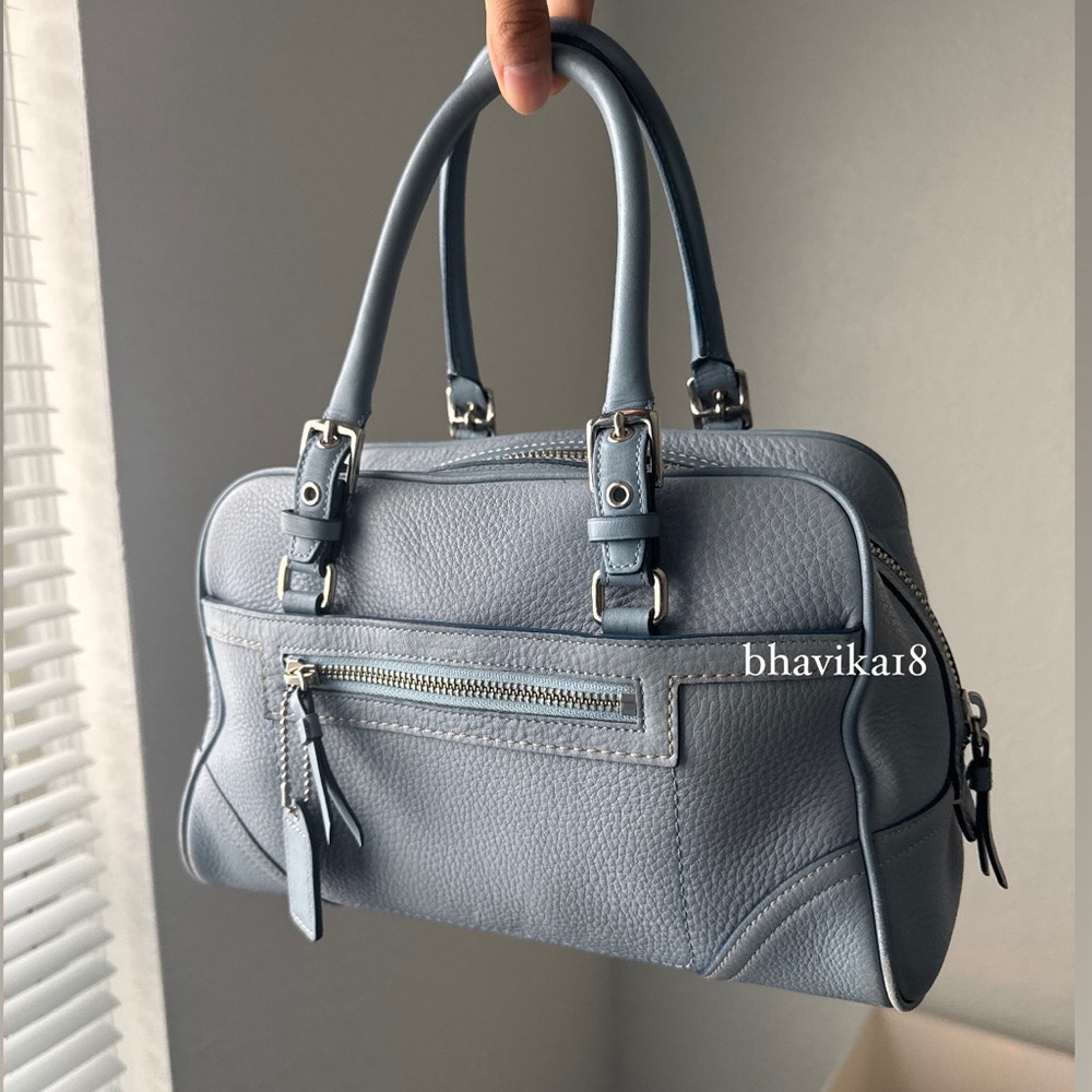 coach pebble leather satchel shoulder bad with tassle - light blue